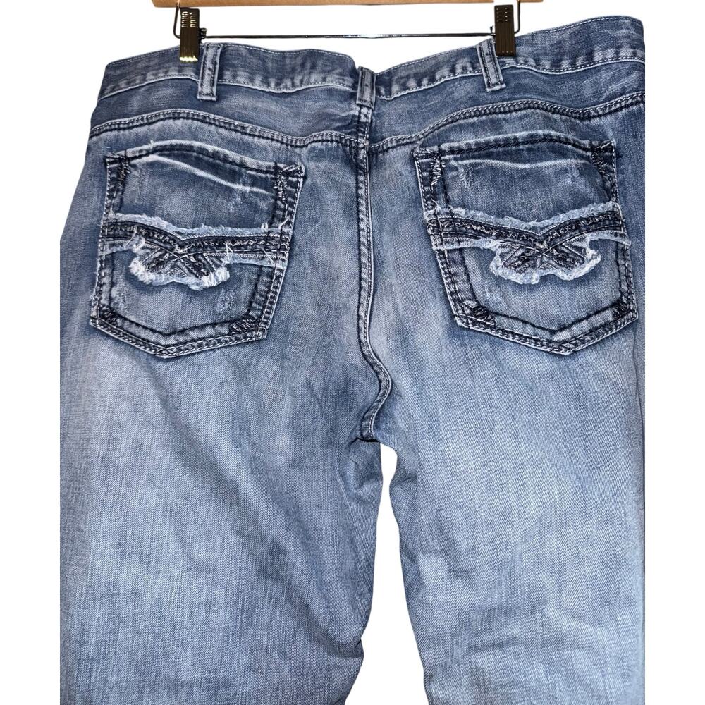 Vintage Y2K Embroidered Helix Straight Leg Jeans Distressed Mens 38x30 Med Wash